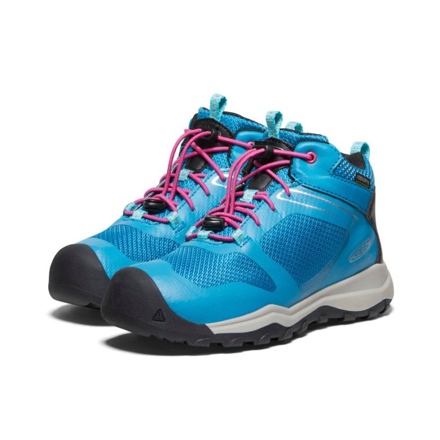 KEEN Boots | Big Kids' Wanduro Waterproof Boot | Fjord Blue/Fuchsia Purple