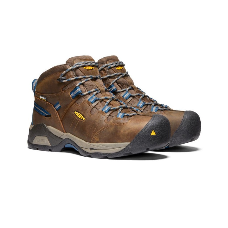 KEEN Work Boots & Shoes | Men'S Detroit Xt Waterproof Boot (Steel Toe) | Cascade Brown/Orion Blue