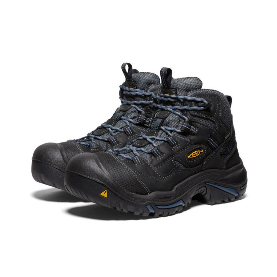 KEEN Work Boots & Shoes | Men'S Braddock Waterproof Mid (Soft Toe) | Raven/Estate Blue