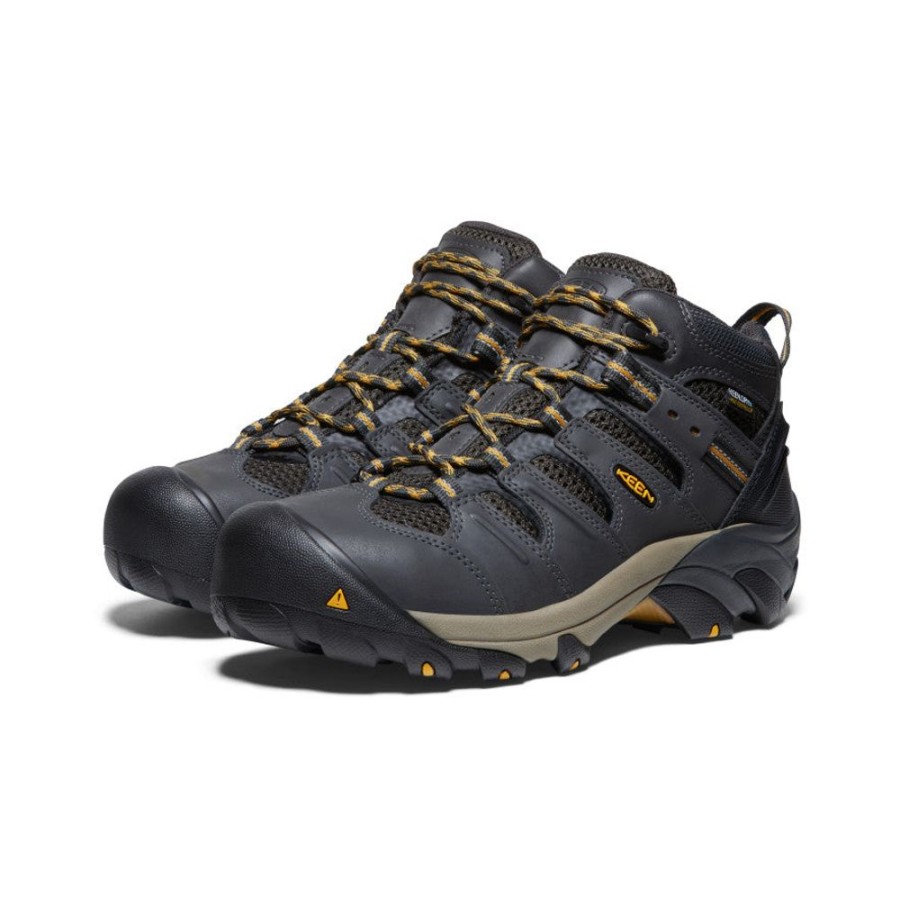 KEEN Work Boots & Shoes | Men'S Lansing Mid Waterproof (Steel Toe) | Raven/Tawny Olive