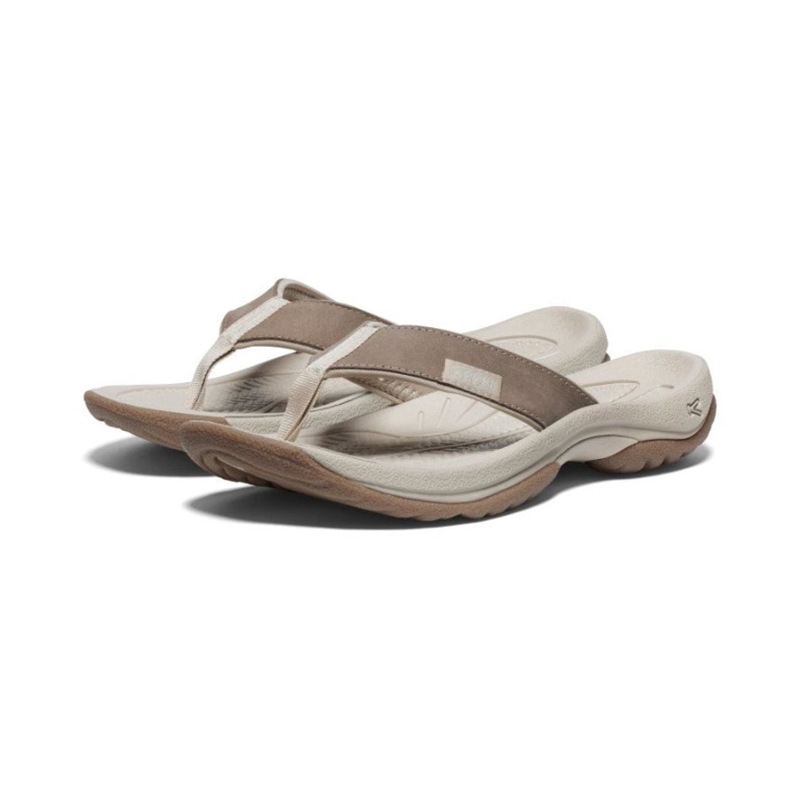 KEEN Slip-Ons | Women'S Kona Leather Flip-Flop | Brindle/Silver Birch