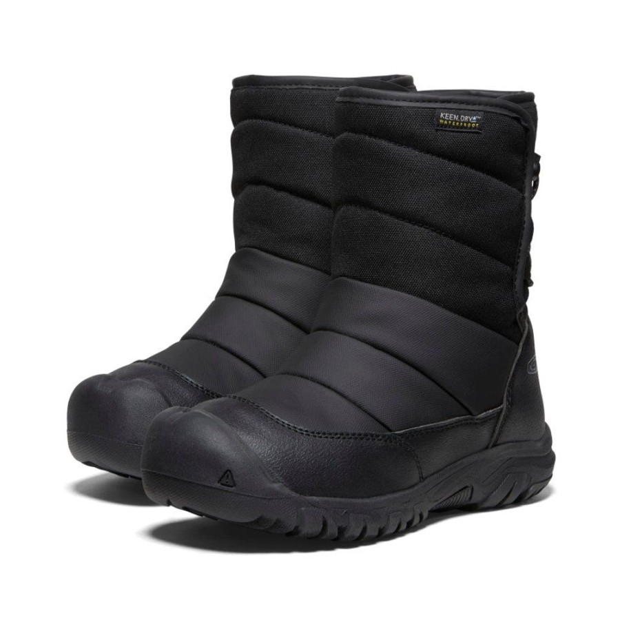 KEEN Boots | Big Kids' Puffrider Waterproof Winter Boot | Black/Steel Grey