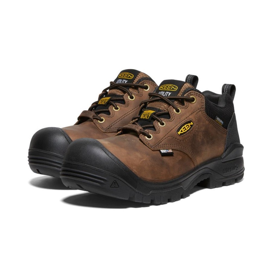 KEEN Work Boots & Shoes | Men'S Independence Oxford Waterproof Shoe (Carbon-Fiber Toe) | Dark Earth/Black