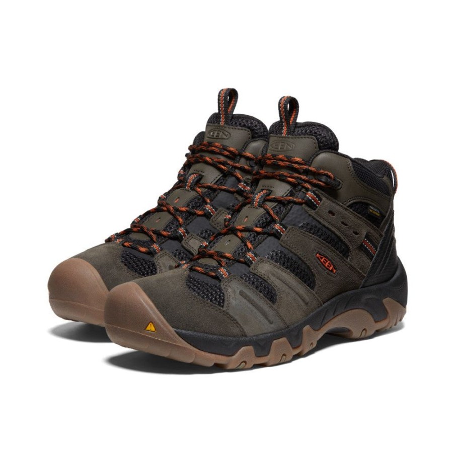 KEEN Boots | Men'S Headout Waterproof Hiking Boot | Black Olive/Fossil Orange