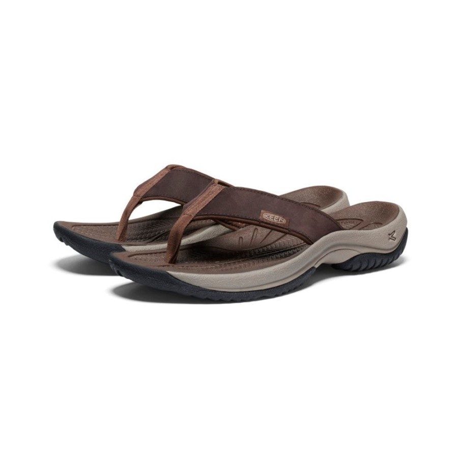 KEEN Slip-Ons | Men'S Kona Leather Flip-Flop | Java/Dark Earth