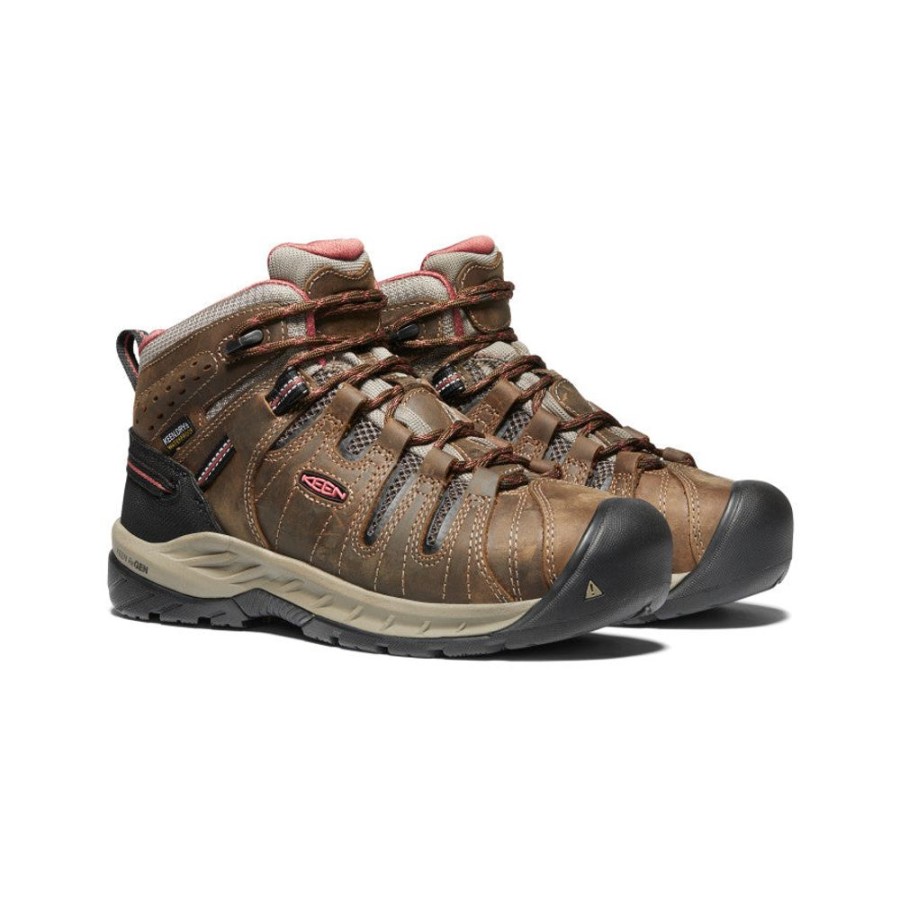 KEEN Work Boots & Shoes | Women'S Flint Ii Waterproof Boot (Soft Toe) | Cascade Brown/Brick Dust