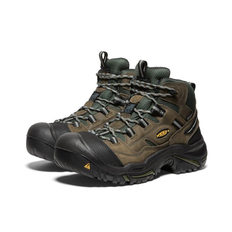 KEEN Work Boots & Shoes | Men'S Braddock Waterproof Mid (Steel Toe) | Gargoyle/Forest Night