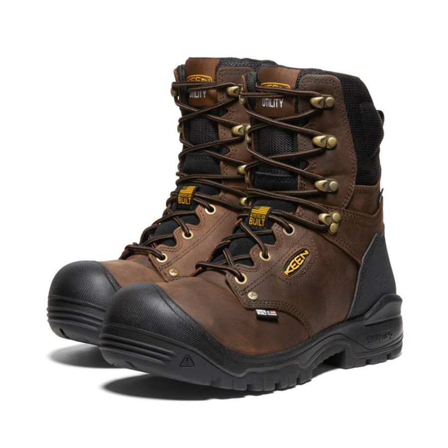 KEEN Work Boots & Shoes | Men'S Independence 8" Waterproof Boot (Soft Toe) | Dark Earth/Black