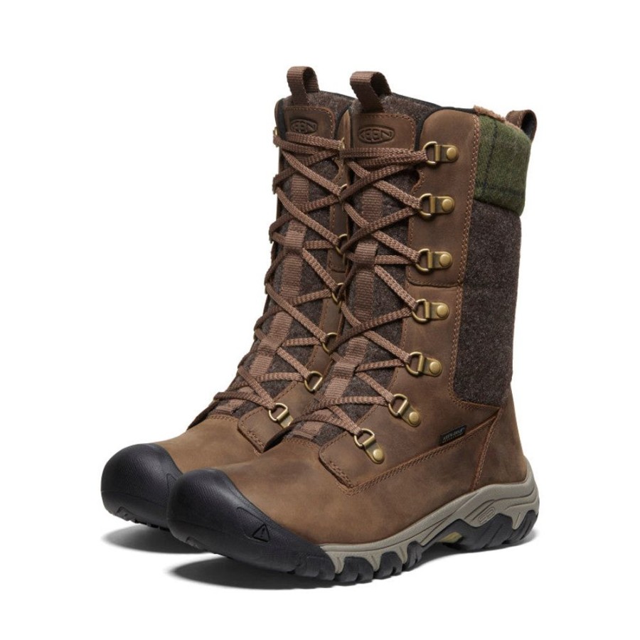 KEEN Boots | Women'S Greta Tall Waterproof Boot | Dark Earth/Green Plaid