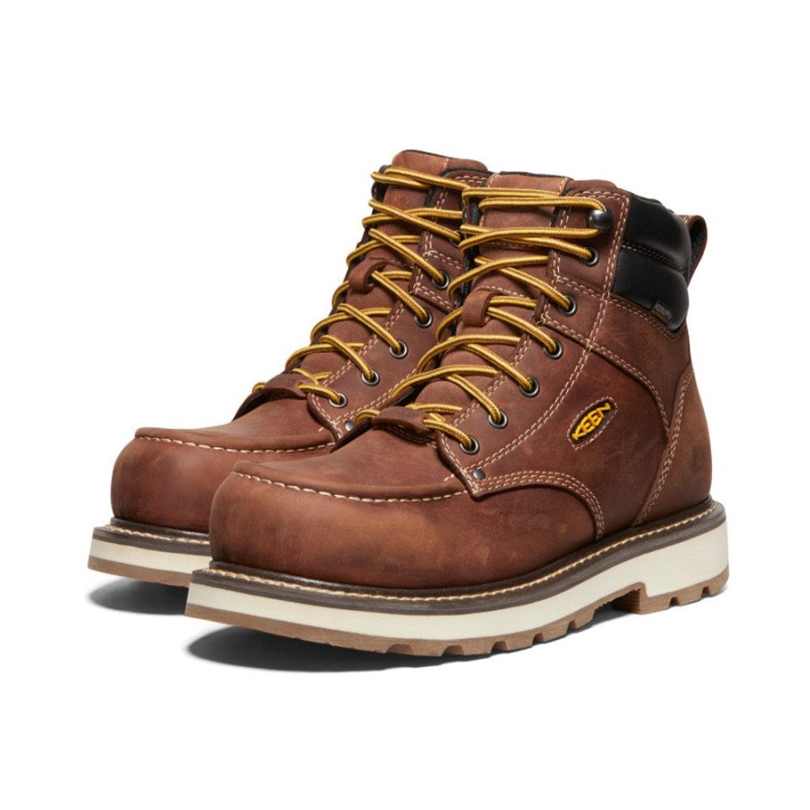 KEEN Work Boots & Shoes | Men'S Cincinnati 6" Waterproof 90° Heel Boot (Carbon-Fiber Toe) | Tuscan Red/Sandshell