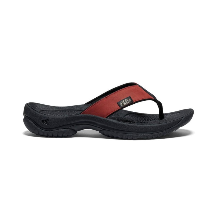 KEEN Slip-Ons | Men'S Kona Leather Flip-Flop | Fired Brick/Black