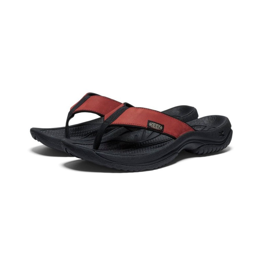 KEEN Slip-Ons | Men'S Kona Leather Flip-Flop | Fired Brick/Black