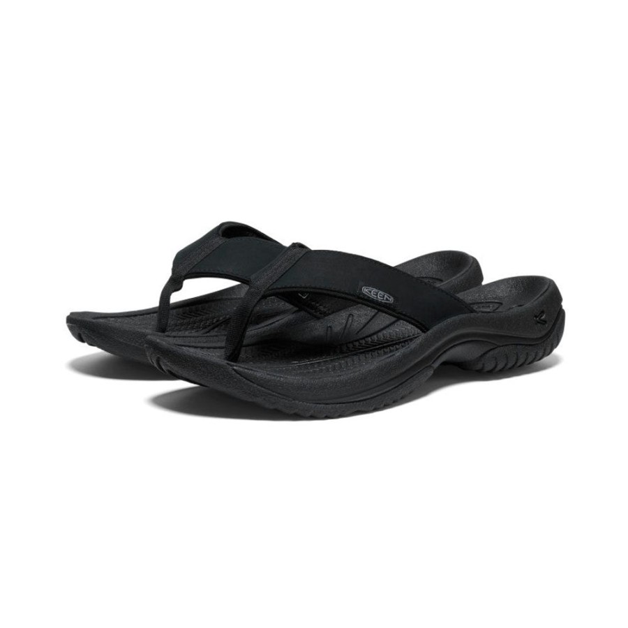 KEEN Slip-Ons | Men'S Kona Leather Flip-Flop | Black/Steel Grey