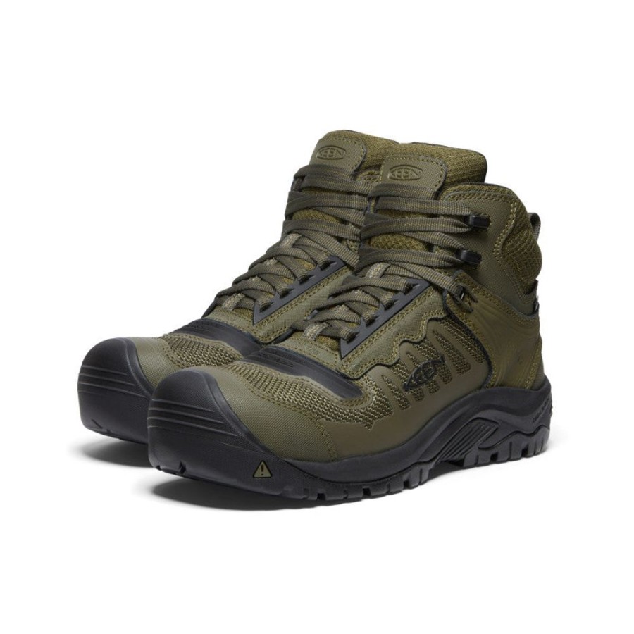 KEEN Work Boots & Shoes | Men'S Reno Mid Kbf Waterproof (Carbon-Fiber Toe) | Dark Olive/Black