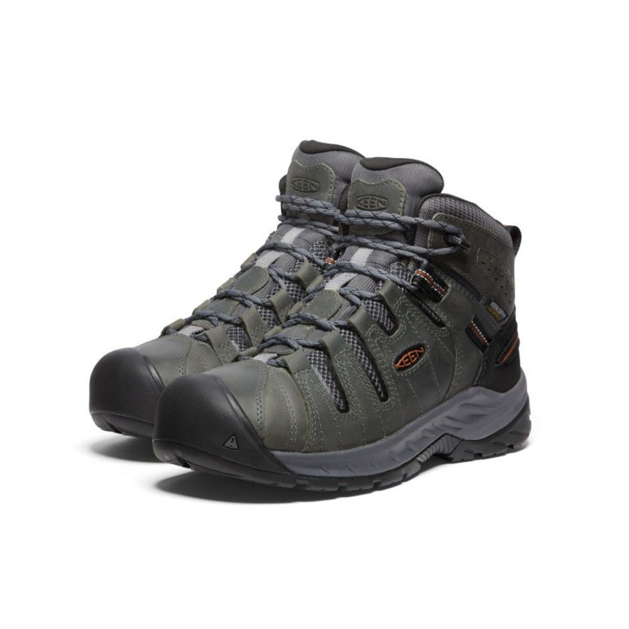 KEEN Work Boots & Shoes | Men'S Flint Ii Waterproof Mid (Soft Toe) | Steel Grey/Tortoise Shell