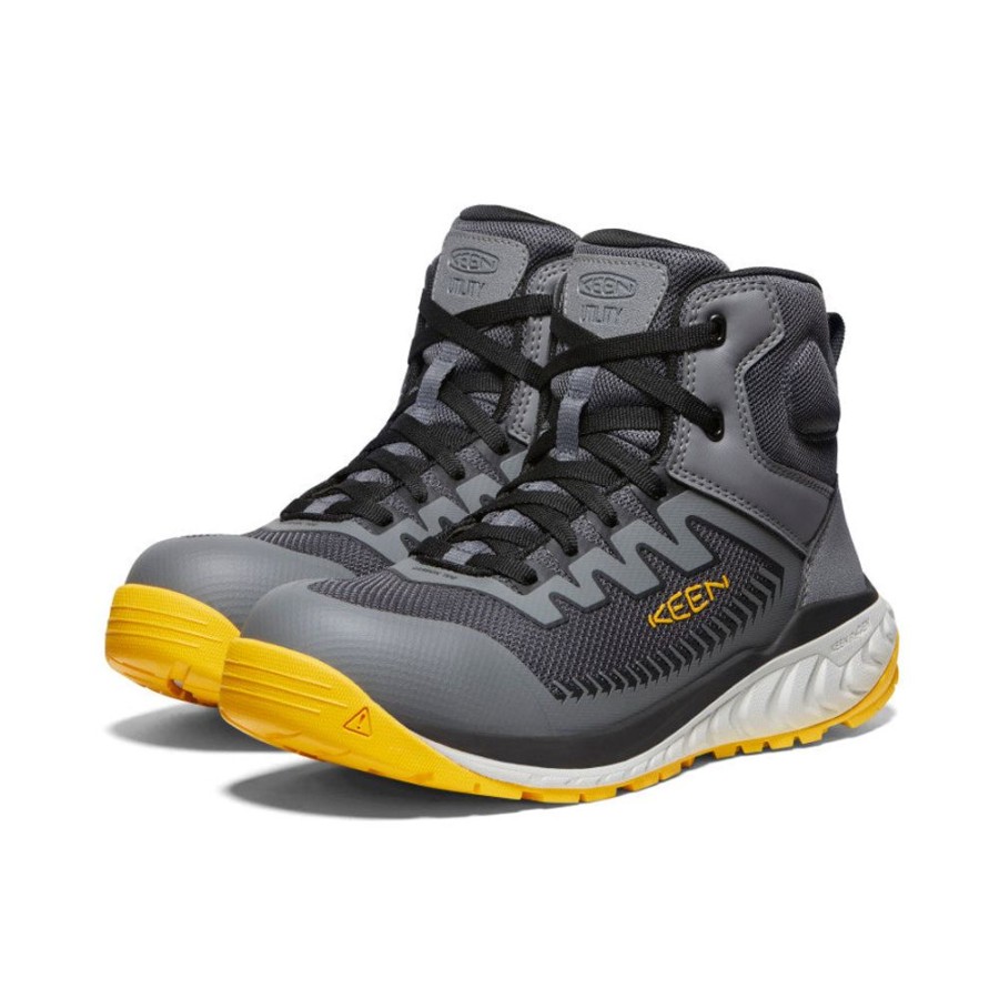 KEEN Work Boots & Shoes | Men'S Arvada Mid Work Sneaker (Carbon-Fiber Toe) | Black/Keen Yellow