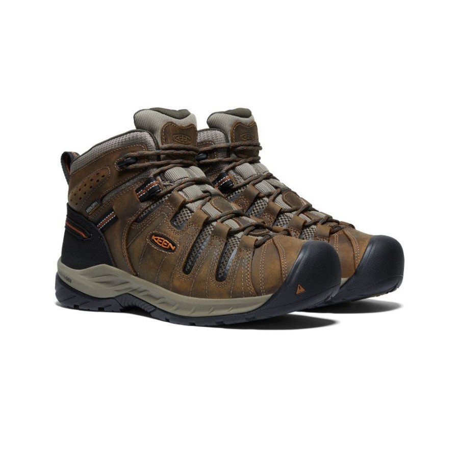 KEEN Work Boots & Shoes | Men'S Flint Ii Waterproof Mid (Soft Toe) | Black Olive/Brindle