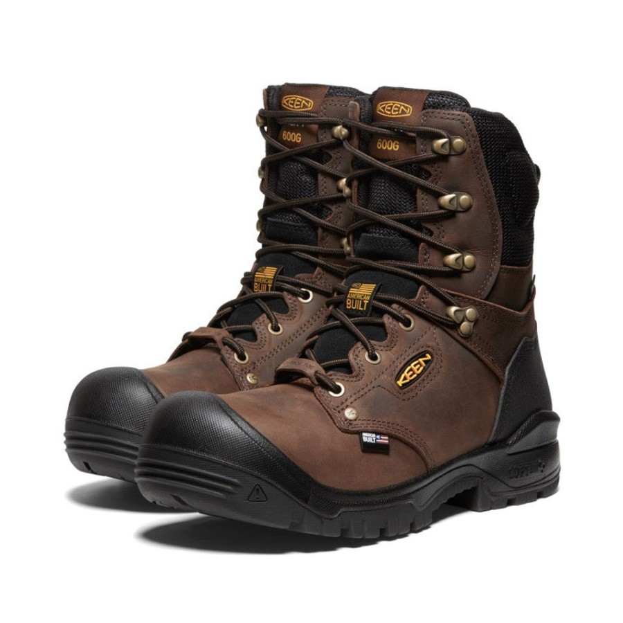 KEEN Work Boots & Shoes | Men'S Independence 8" Insulated Waterproof Boot (Carbon Fiber Toe) | Dark Earth/Black