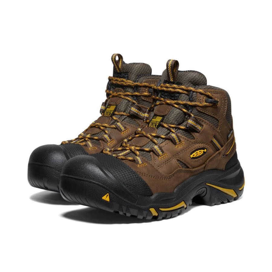 KEEN Work Boots & Shoes | Men'S Braddock Waterproof Mid (Steel Toe) | Cascade Brown/Tawny Olive