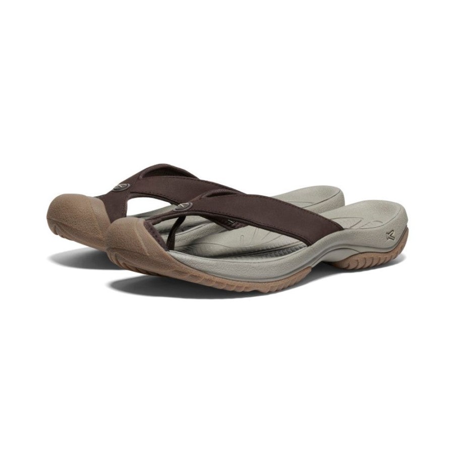 KEEN Slip-Ons | Men'S Waimea Leather Flip-Flop | Java/Plaza Taupe