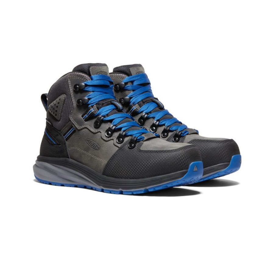 KEEN Work Boots & Shoes | Men'S Red Hook Waterproof Boot (Carbon-Fiber Toe) | Steel Grey/Bright Cobalt