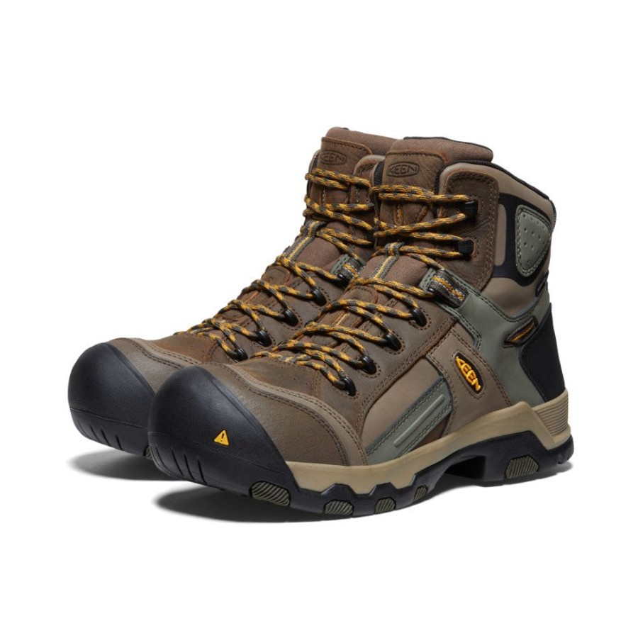 KEEN Work Boots & Shoes | Men'S Davenport Al Waterproof Mid (Composite Toe) | Shitake/Forest Night