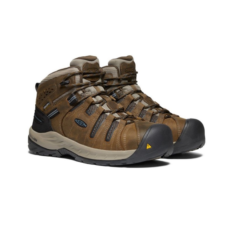 KEEN Work Boots & Shoes | Men'S Flint Ii Waterproof Boot (Steel Toe) | Cascade Brown/Orion Blue