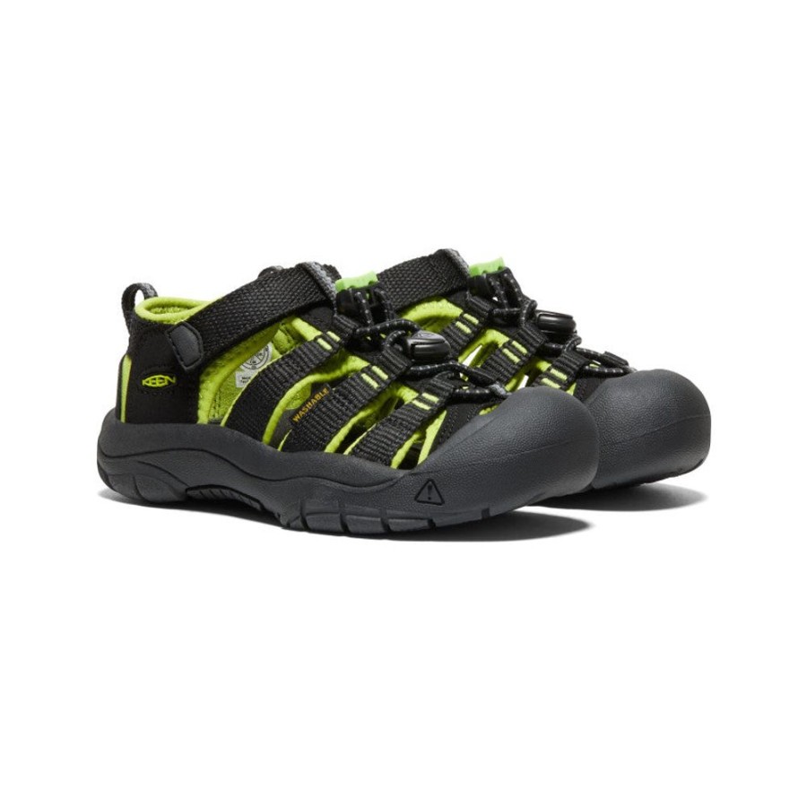 KEEN Sandals | Little Kids' Newport H2 | Black/Lime Green