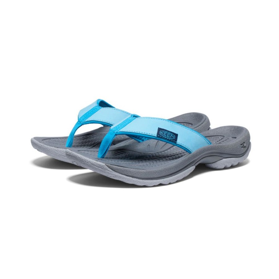 KEEN Slip-Ons | Women'S Kona Leather Flip-Flop | Blue Atoll/Blue Danube