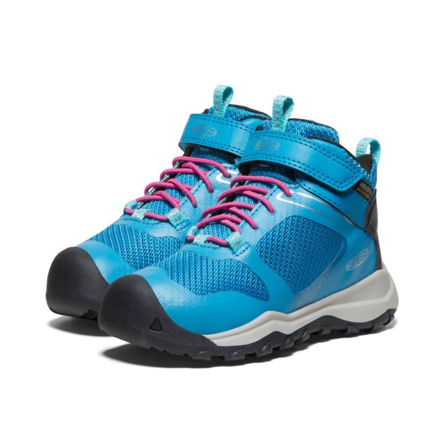 KEEN Boots | Little Kids' Wanduro Waterproof Boot | Fjord Blue/Fuchsia Purple