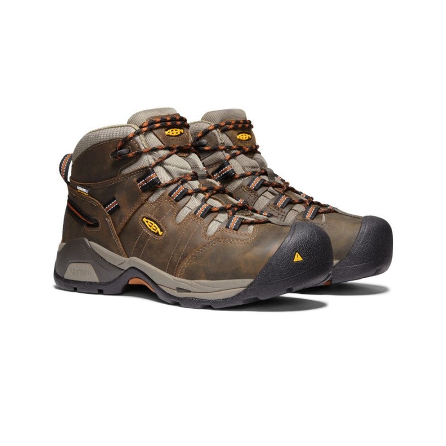 KEEN Work Boots & Shoes | Men'S Detroit Xt Waterproof Boot (Soft Toe) | Black Olive/Leather Brown